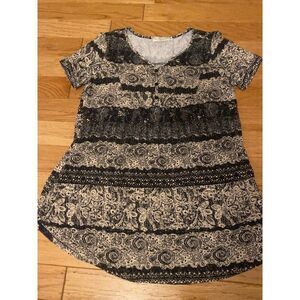 BaiShengGT, women's black printed, short sleeve 1/4 button, short dress size Med